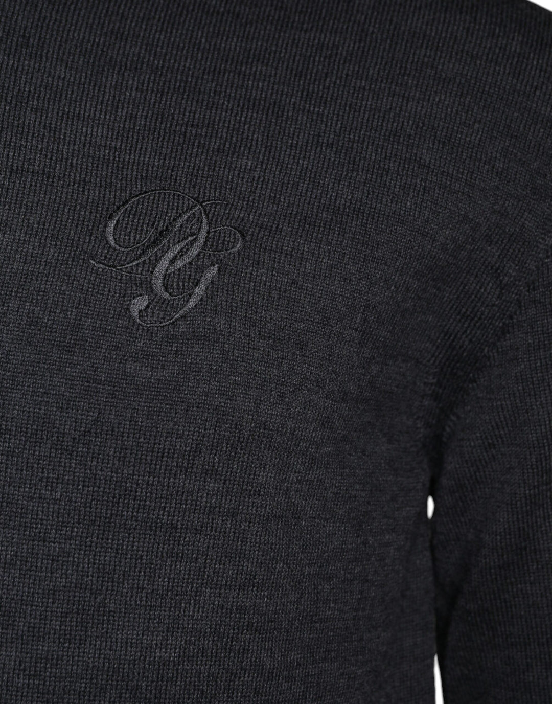 Dolce &amp; Gabbana Dark Gray Wool Crew Neck Pullover Sweater