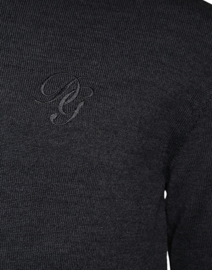 Dolce &amp; Gabbana Dark Gray Wool Crew Neck Pullover Sweater