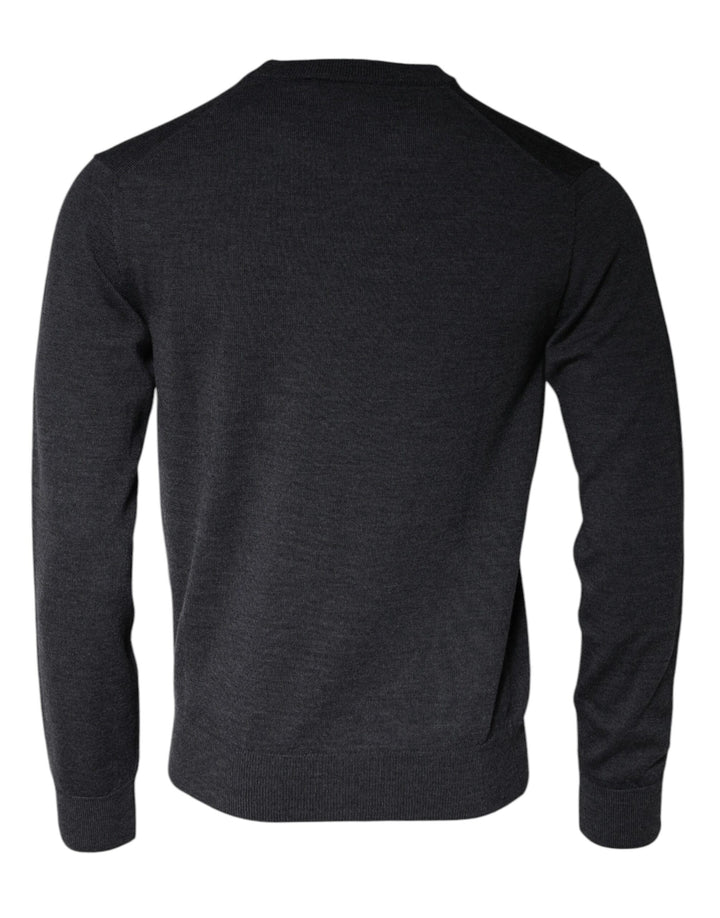 Dolce &amp; Gabbana Dark Gray Wool Crew Neck Pullover Sweater