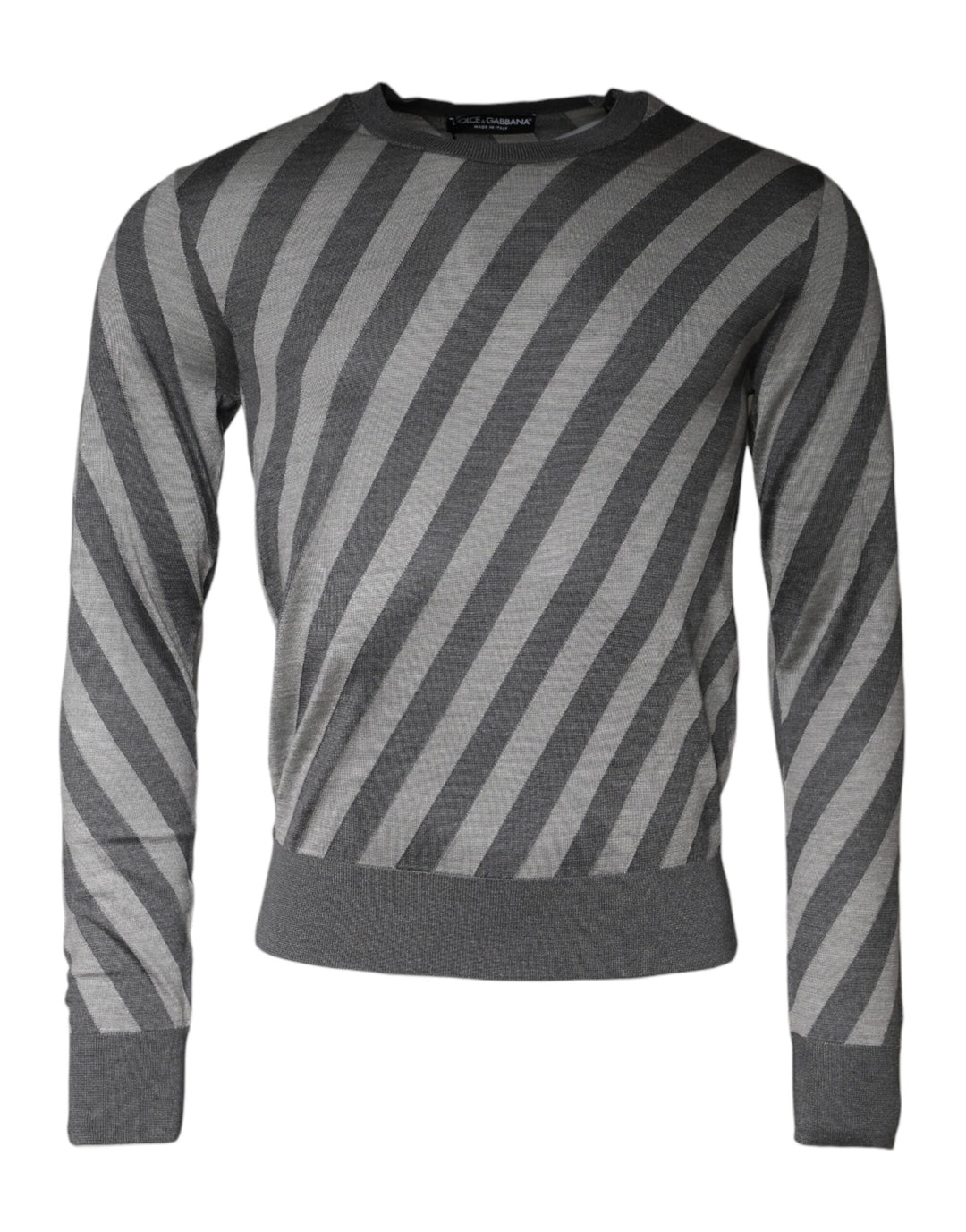 Dolce &amp; Gabbana Gray Stripes Long Sleeve Round Neck Pullover Sweater