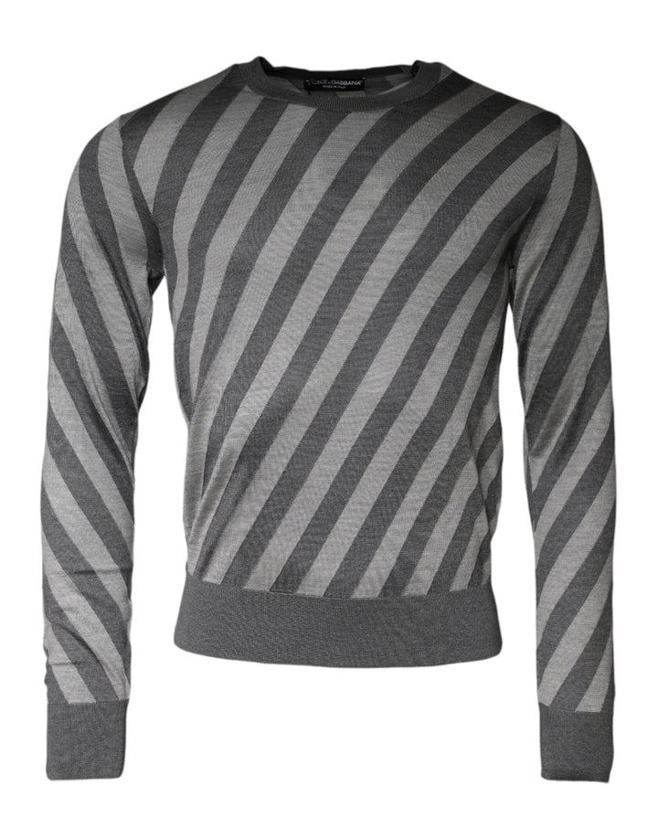 Dolce &amp; Gabbana Gray Stripes Long Sleeve Round Neck Pullover Sweater