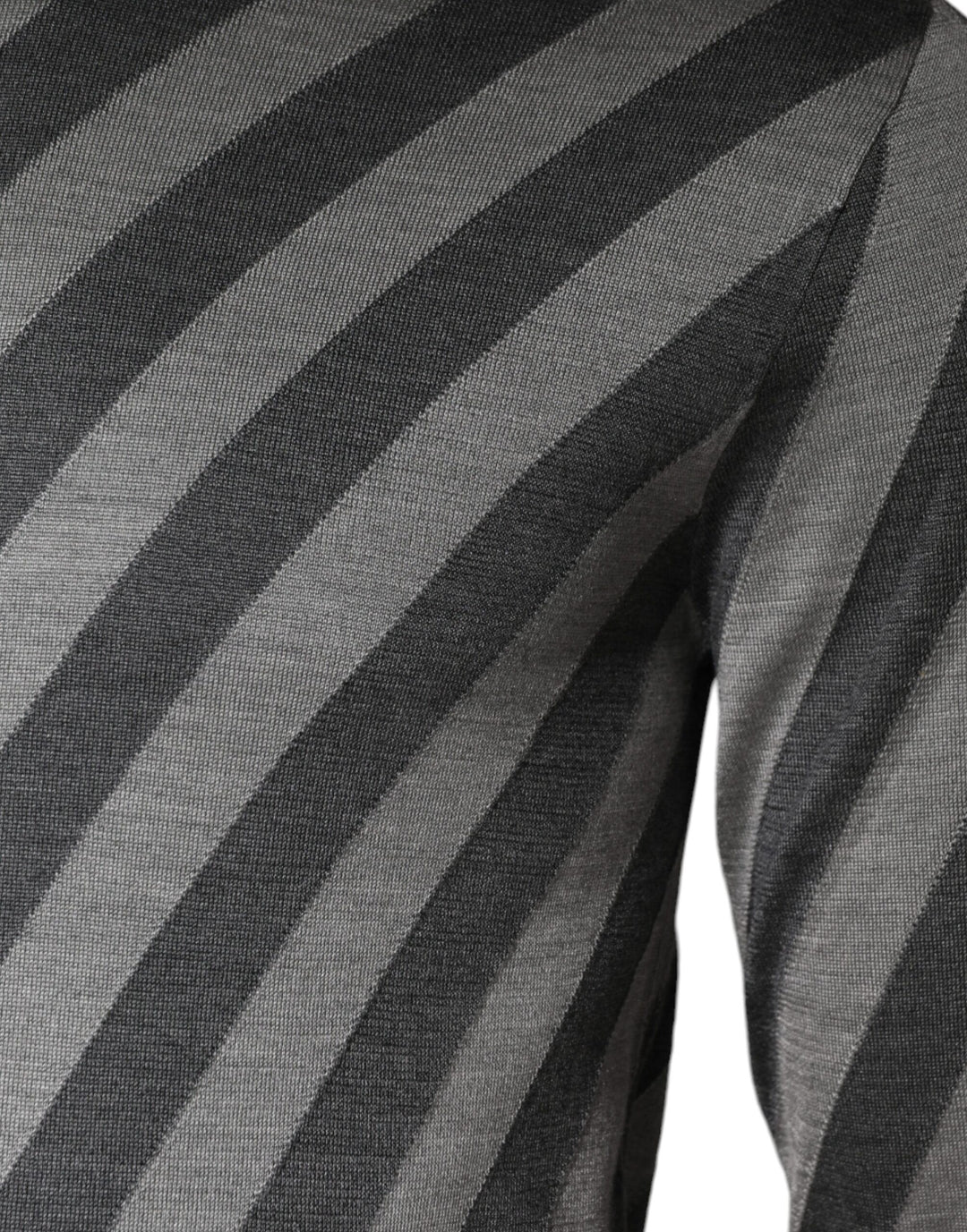 Dolce &amp; Gabbana Gray Stripes Long Sleeve Round Neck Pullover Sweater