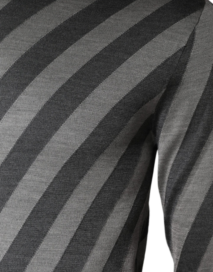 Dolce &amp; Gabbana Gray Stripes Long Sleeve Round Neck Pullover Sweater