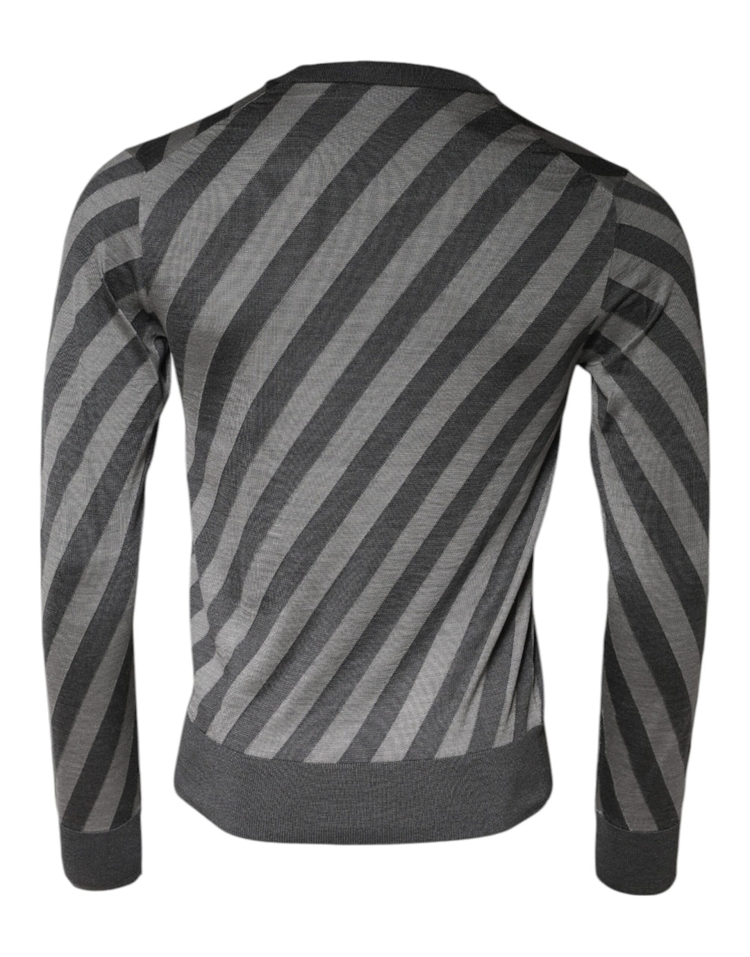 Dolce &amp; Gabbana Gray Stripes Long Sleeve Round Neck Pullover Sweater