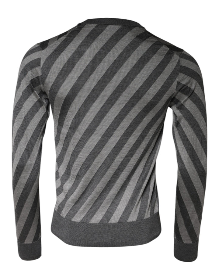 Dolce &amp; Gabbana Gray Stripes Long Sleeve Round Neck Pullover Sweater