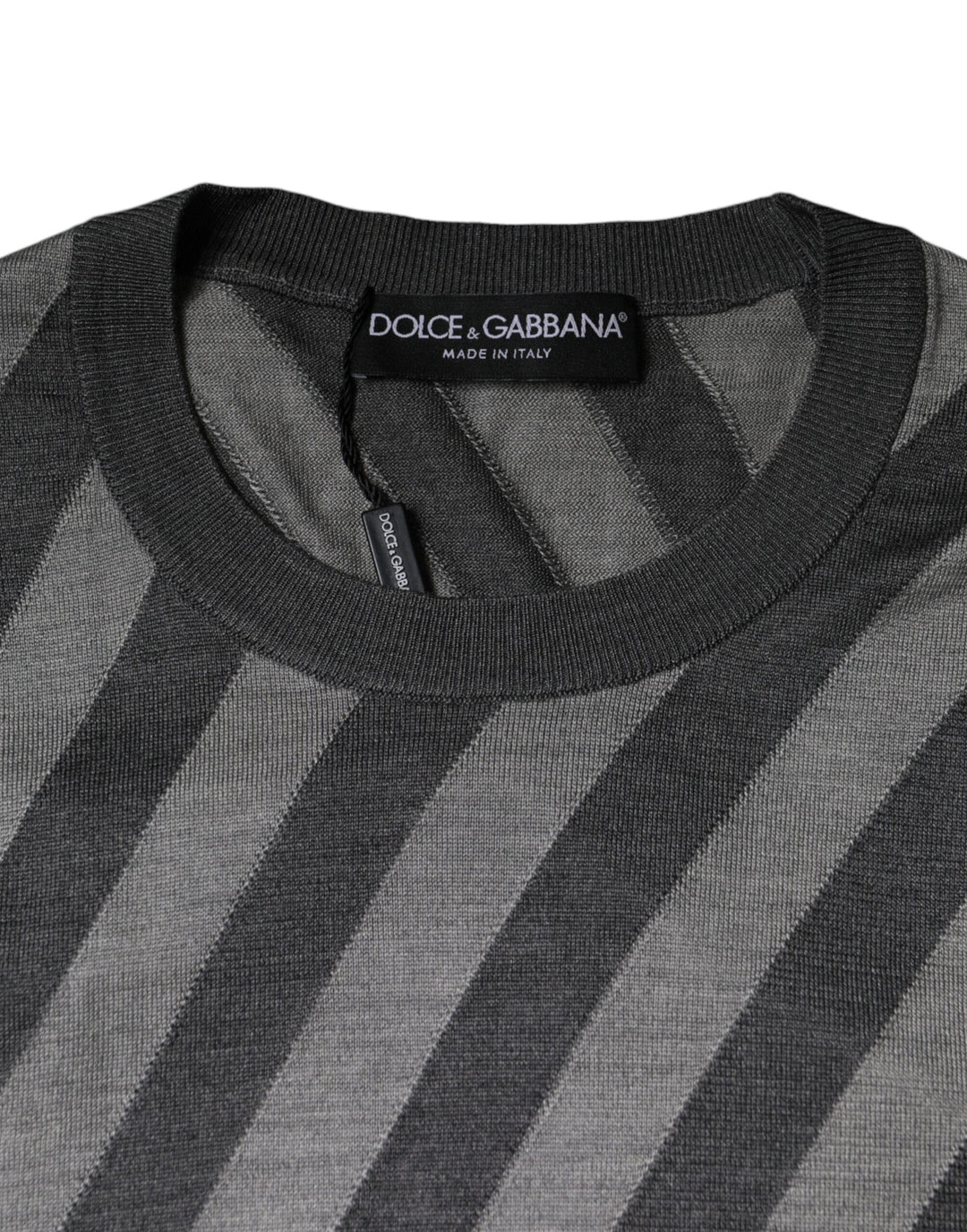 Dolce &amp; Gabbana Gray Stripes Long Sleeve Round Neck Pullover Sweater