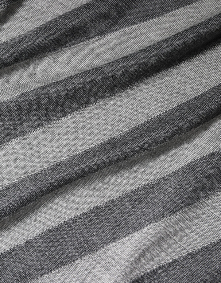 Dolce &amp; Gabbana Gray Stripes Long Sleeve Round Neck Pullover Sweater