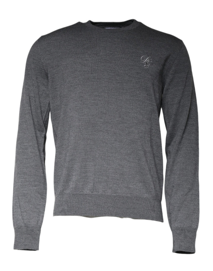 Dolce &amp; Gabbana Dark Gray Wool Crew Neck Pullover Sweater
