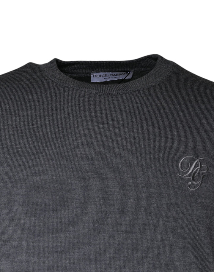 Dolce &amp; Gabbana Dark Gray Wool Crew Neck Pullover Sweater