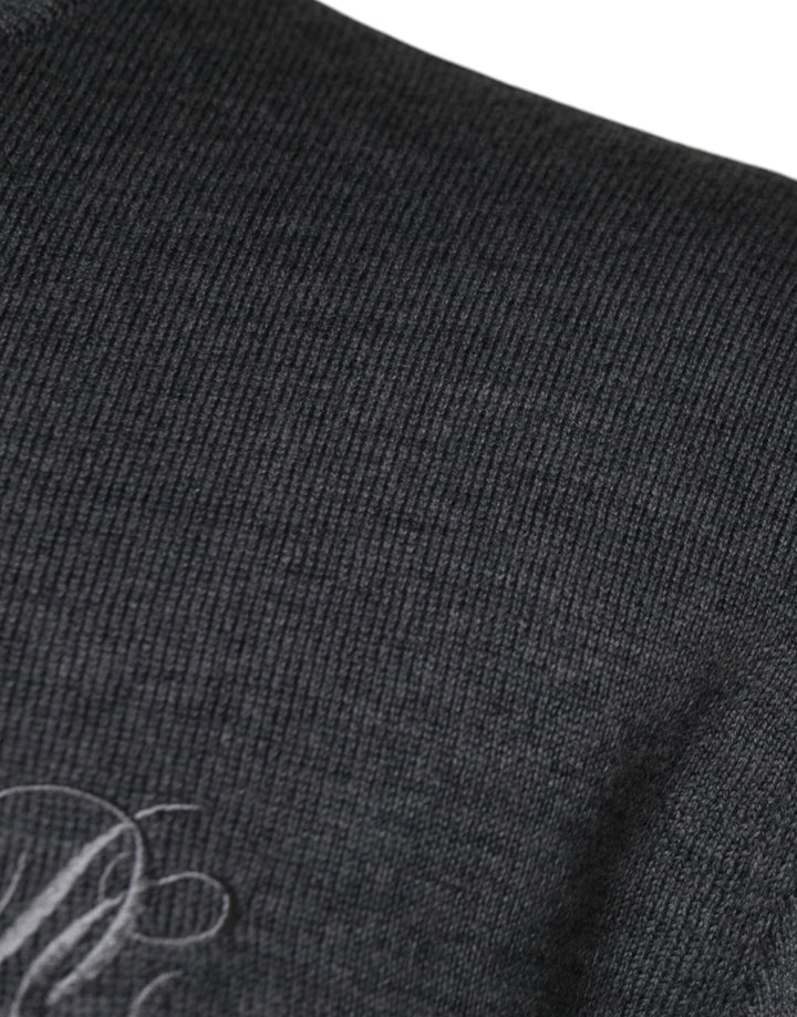 Dolce &amp; Gabbana Dark Gray Wool Crew Neck Pullover Sweater