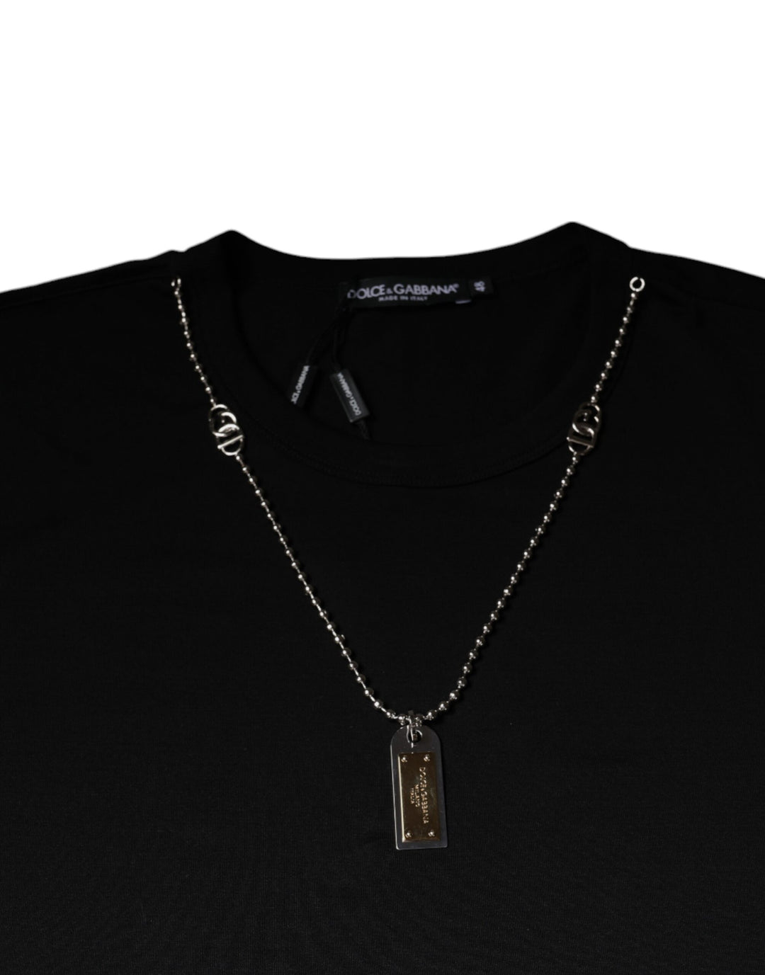 Dolce &amp; Gabbana Black Cotton Necklace Embellished T-shirt