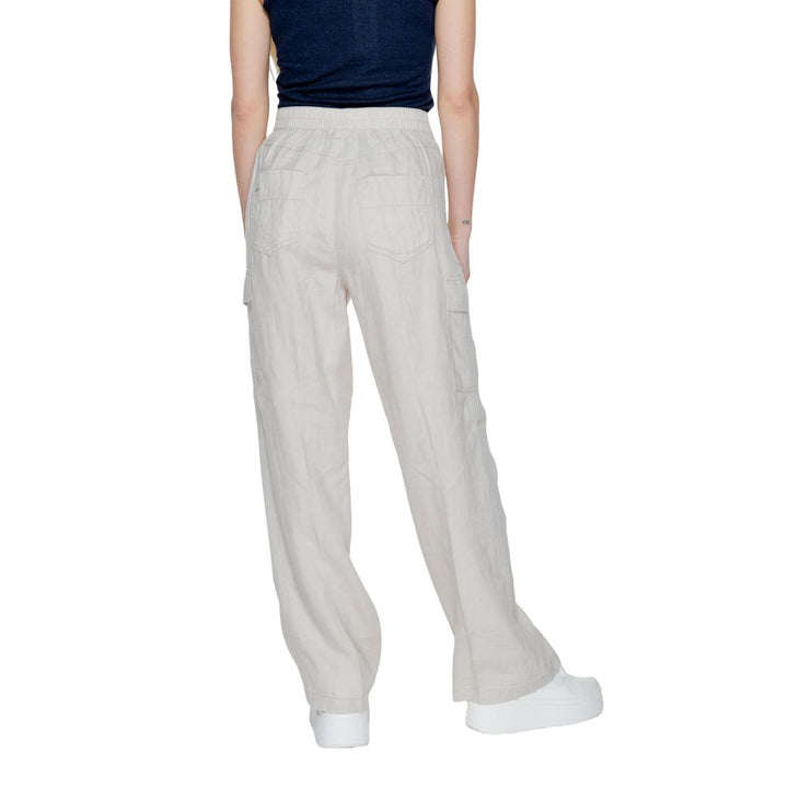 Street One Beige Linen Flared Pants