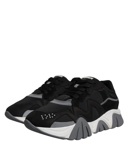 Baskets basses épaisses Versace en cuir noir et néoprène Squalo Shoes