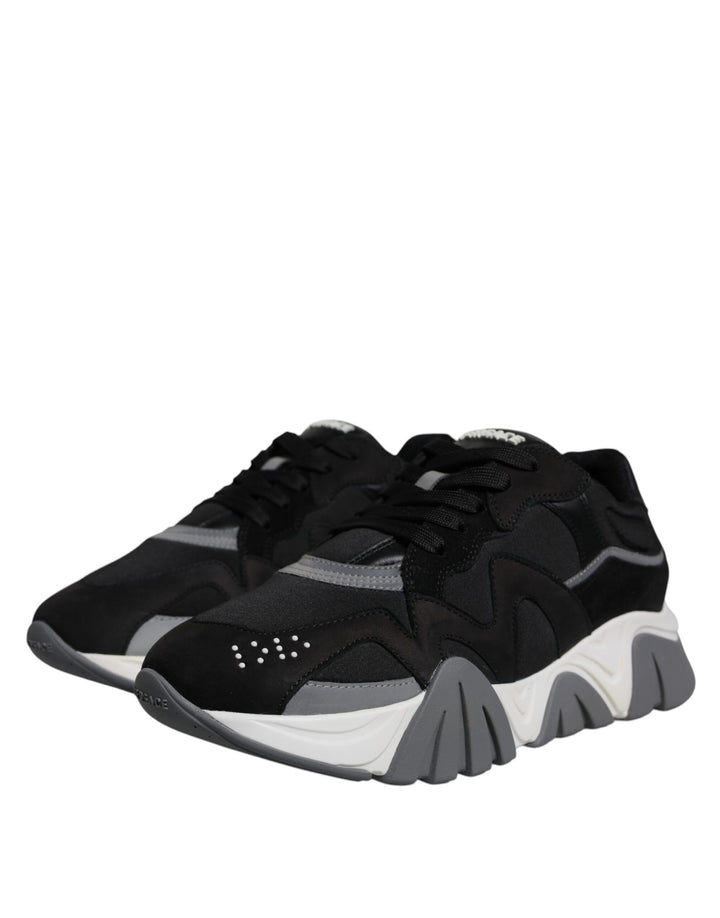 Baskets basses épaisses Versace en cuir noir et néoprène Squalo Shoes