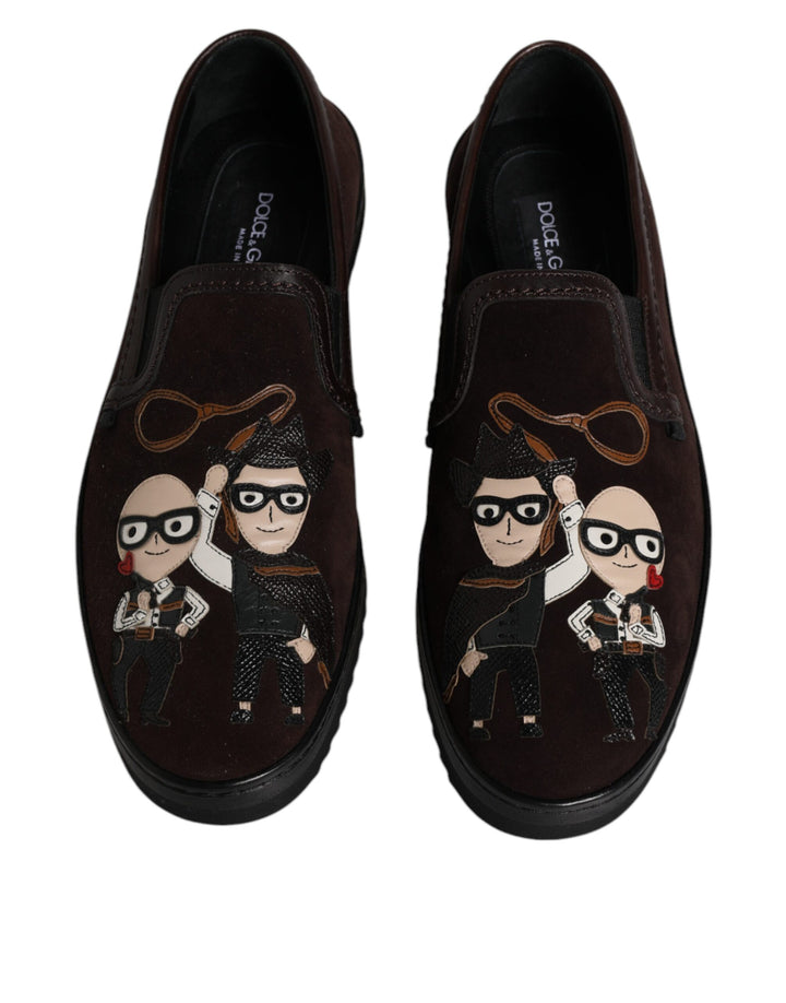 Chaussures plates à enfiler Dolce &amp; Gabbana en daim marron DG Family