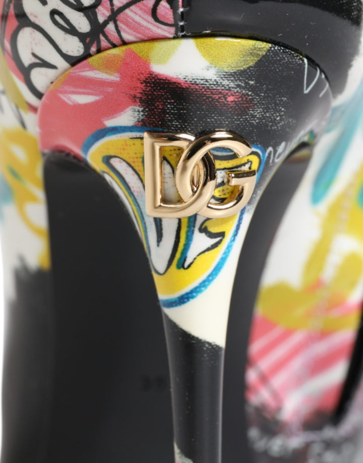Dolce &amp; Gabbana Multicolor Graffiti Keira Mid Calf Boots Shoes