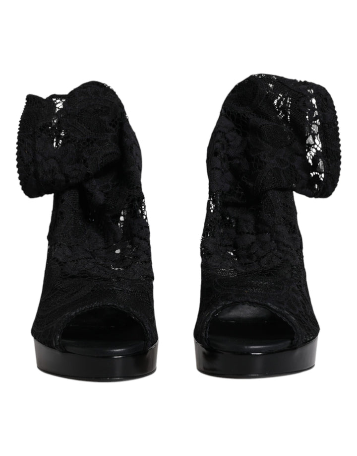 Bottes en dentelle extensible noires Taormina de Dolce &amp;amp; Gabbana