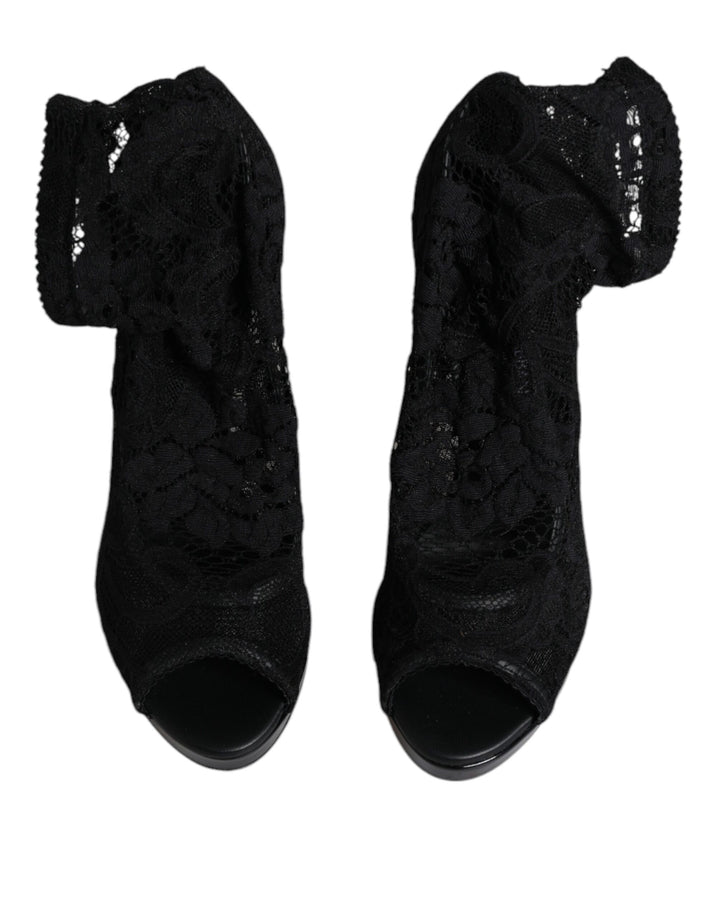 Bottes en dentelle extensible noires Taormina de Dolce &amp;amp; Gabbana