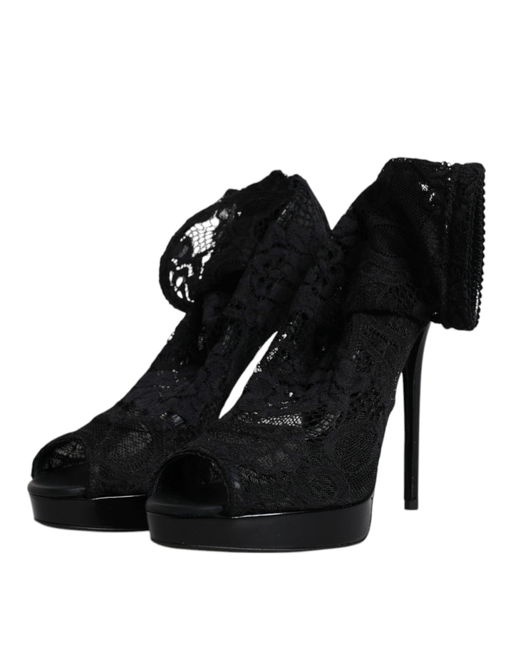 Bottes en dentelle extensible noires Taormina de Dolce &amp;amp; Gabbana