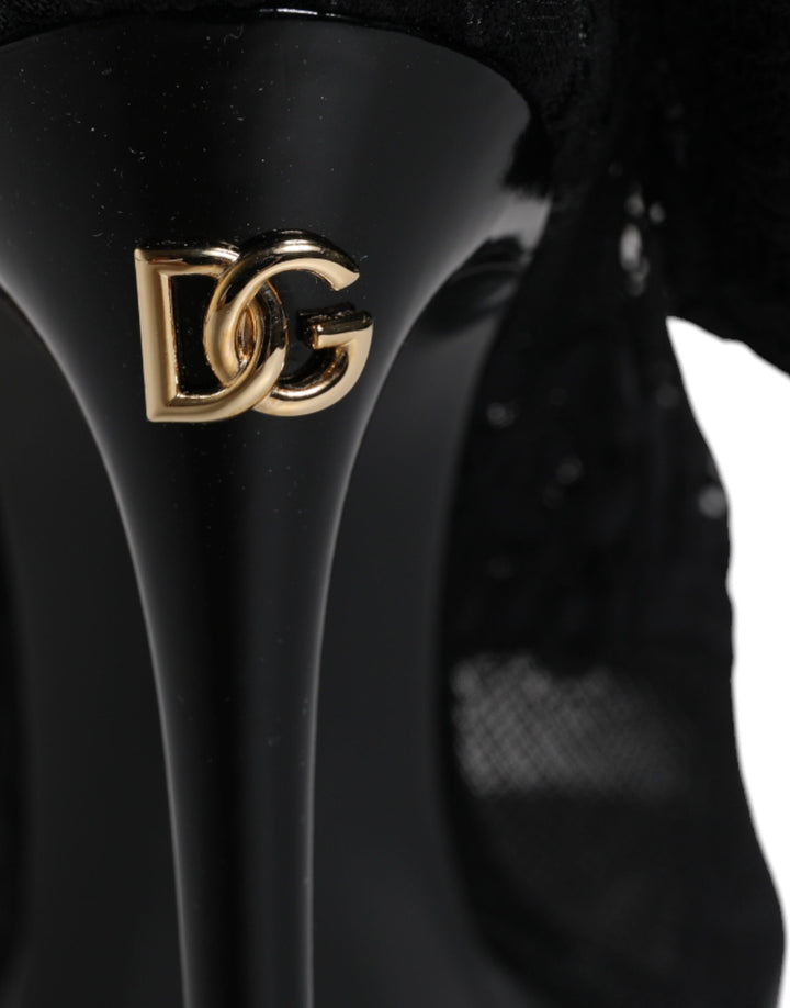 Bottes en dentelle extensible noires Taormina de Dolce &amp;amp; Gabbana