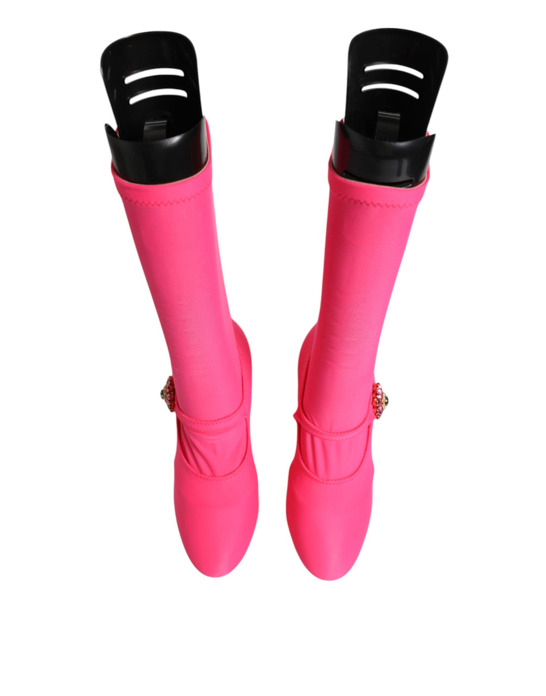 Dolce &amp; Gabbana Pink Nylon Crystal Vally High Boots Shoes