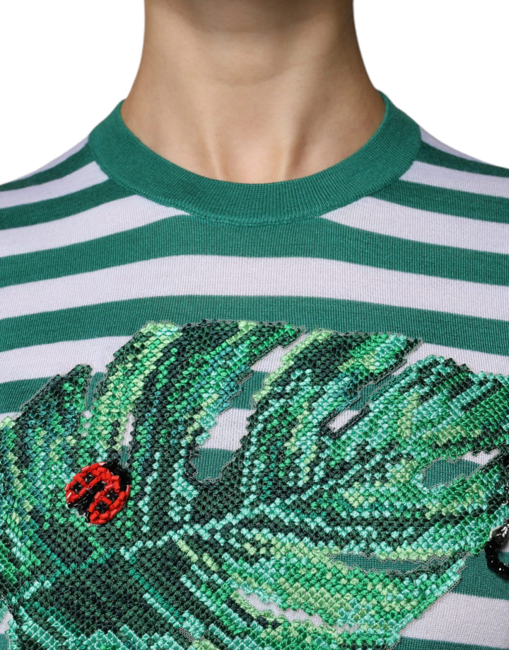 Camiseta de cuello redondo con hojas y rayas verdes y blancas de Dolce &amp; Gabbana