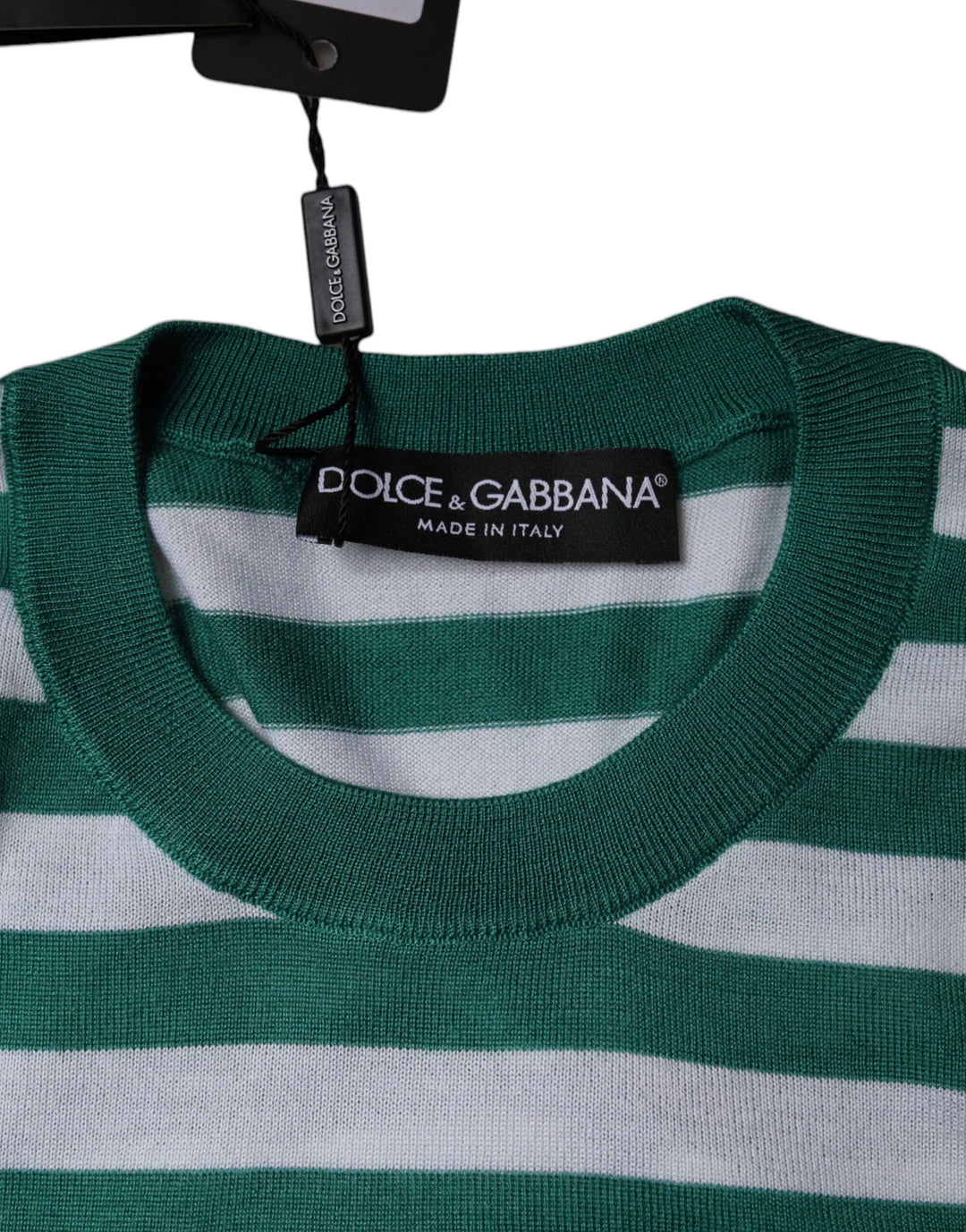 Camiseta de cuello redondo con hojas y rayas verdes y blancas de Dolce &amp; Gabbana