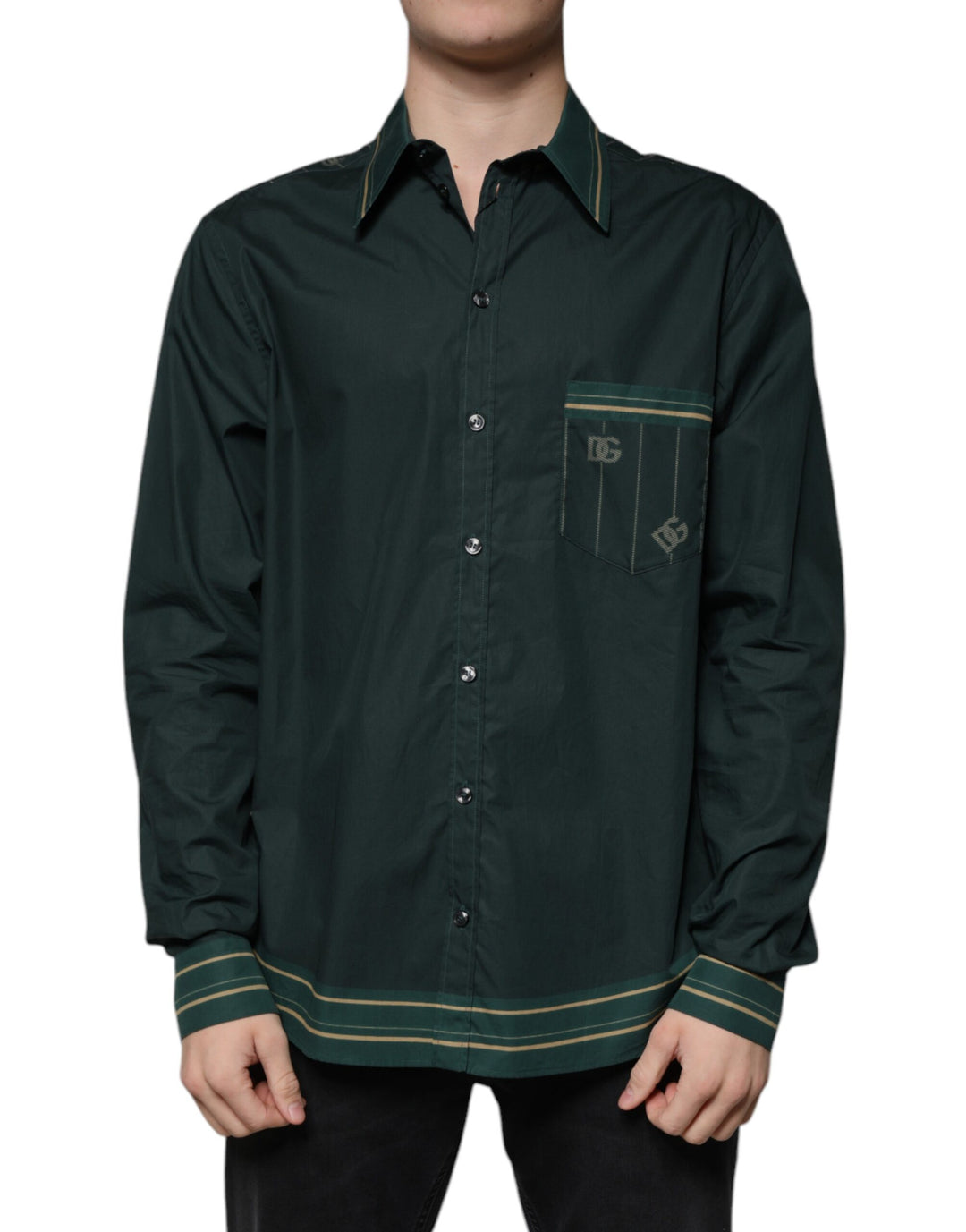 Dolce &amp; Gabbana Green Logo Long Sleeve MARTINI Casual Shirt