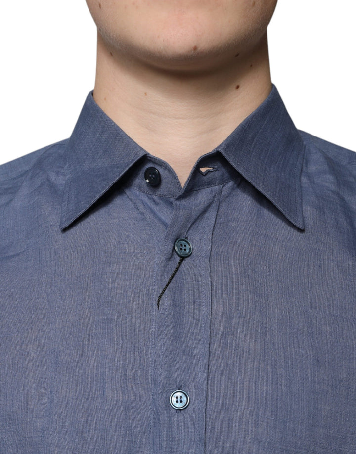 Dolce &amp; Gabbana Blue Logo Long Sleeve Button Down Casual Shirt