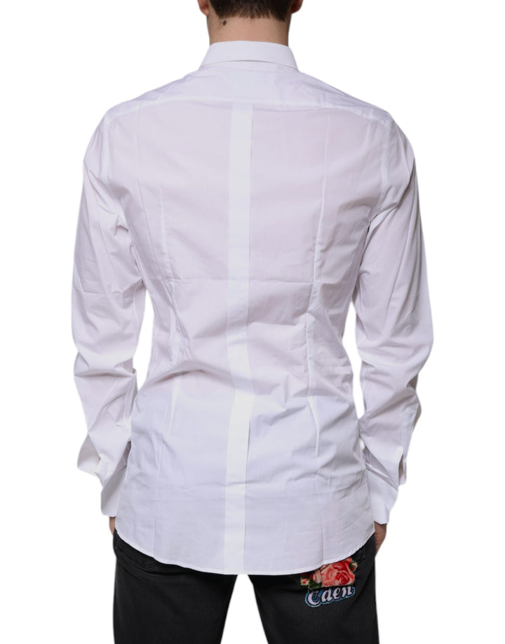 Dolce &amp; Gabbana White Cotton Logo Formal Men GOLD Dress Shirt