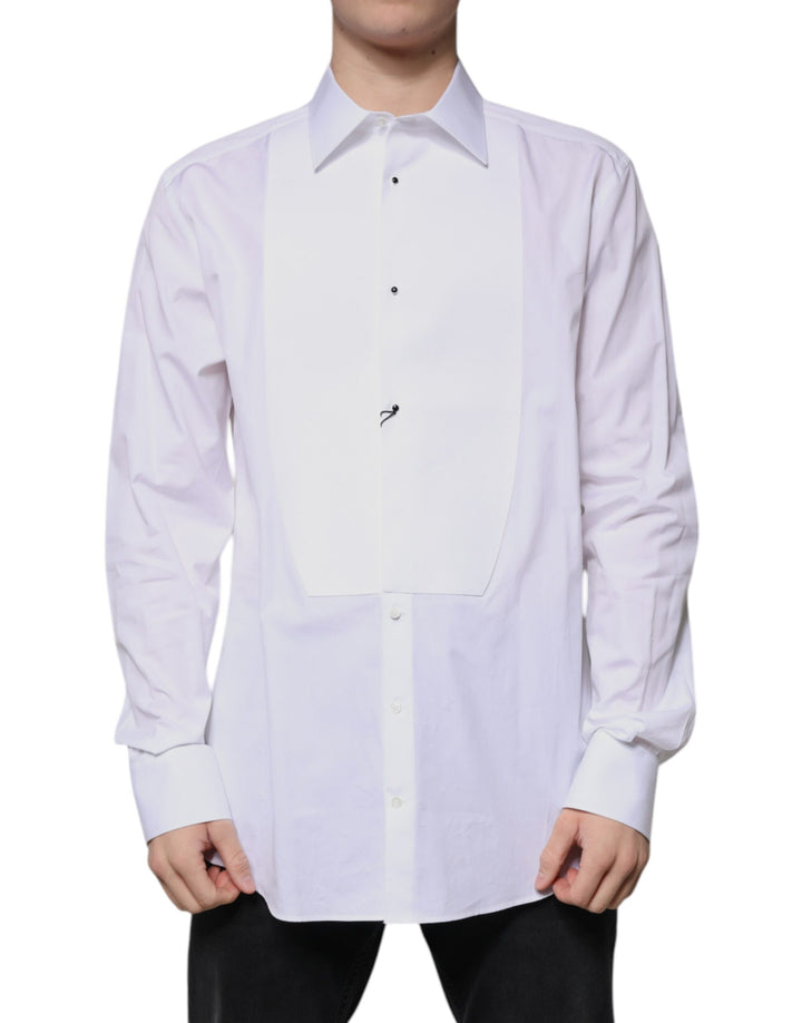 Dolce &amp; Gabbana White Bib Cotton Poplin GOLD Formal Shirt
