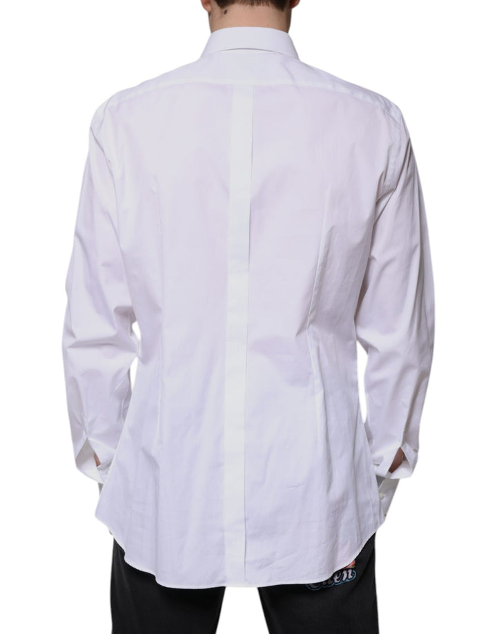 Dolce &amp; Gabbana White Bib Cotton Poplin GOLD Formal Shirt