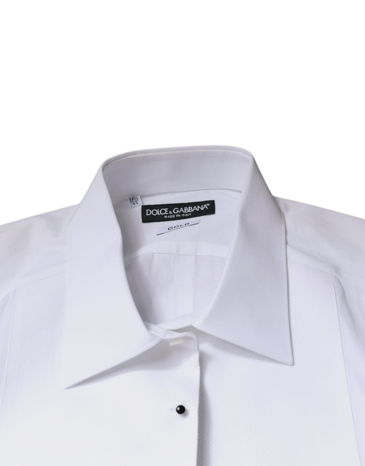 Dolce &amp; Gabbana White Bib Cotton Poplin GOLD Formal Shirt