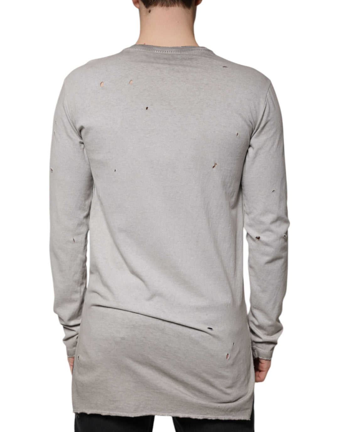 Dolce &amp; Gabbana Gray Printed Cotton Crewneck Pullover Sweater