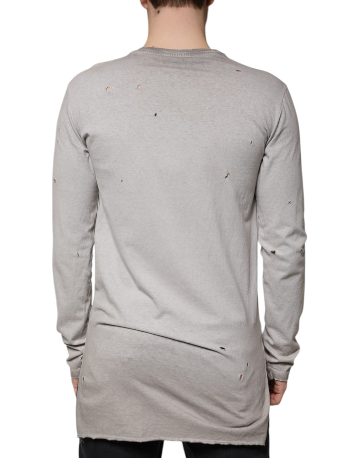 Dolce &amp; Gabbana Gray Printed Cotton Crewneck Pullover Sweater
