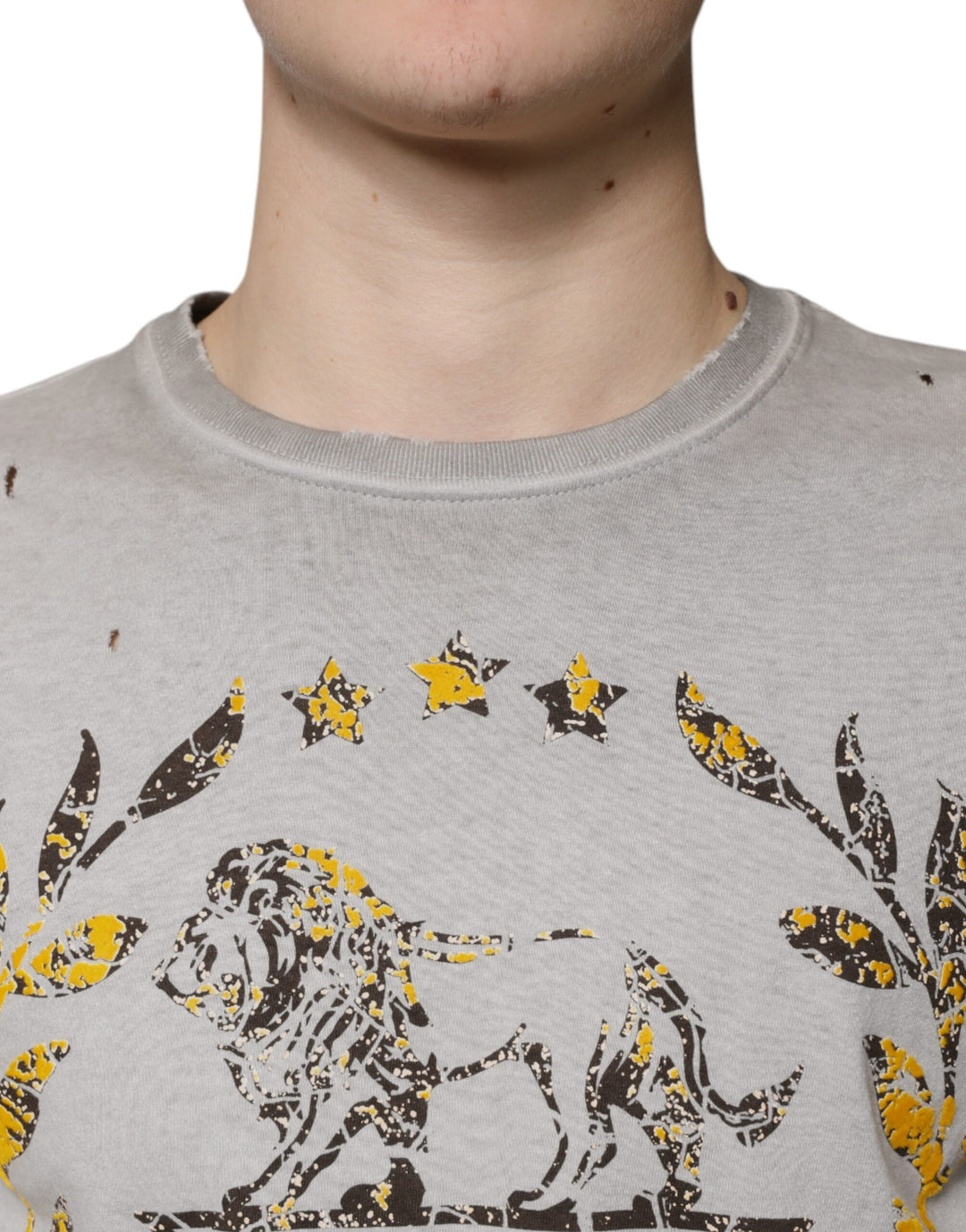 Dolce &amp; Gabbana Gray Printed Cotton Crewneck Pullover Sweater