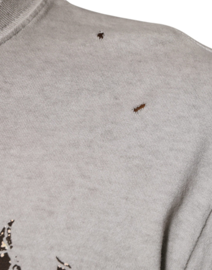 Dolce &amp; Gabbana Gray Printed Cotton Crewneck Pullover Sweater