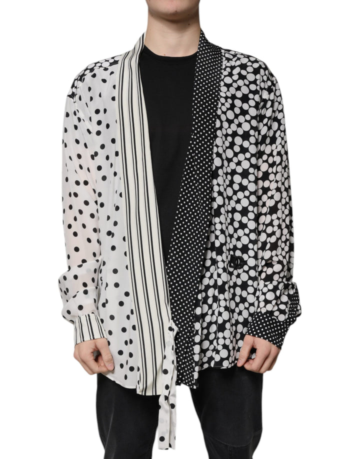 Dolce &amp; Gabbana Black White Polka Dots Silk Men Casual Shirt