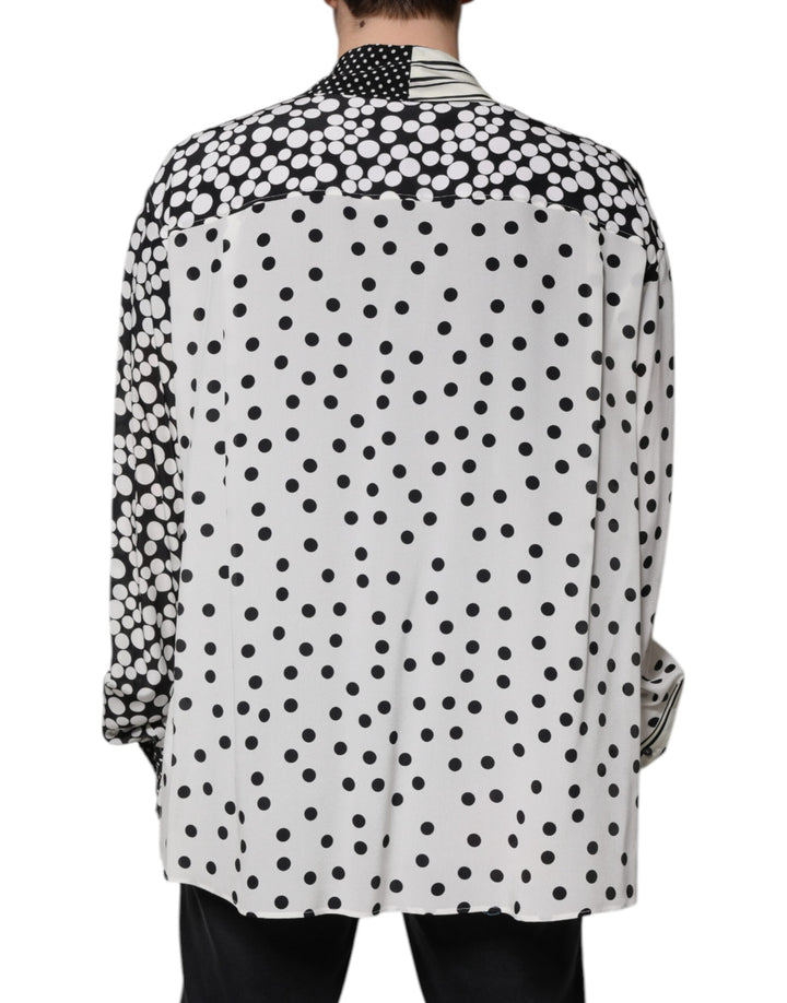 Dolce &amp; Gabbana Black White Polka Dots Silk Men Casual Shirt