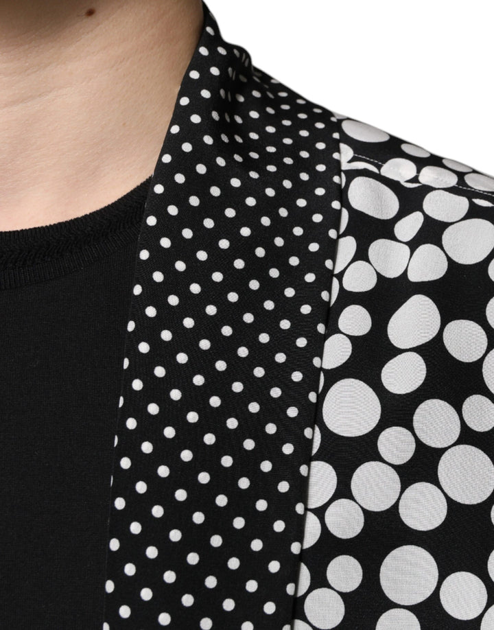 Dolce &amp; Gabbana Black White Polka Dots Silk Men Casual Shirt
