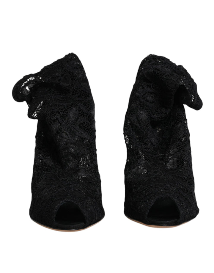 Bottes mi-mollet extensibles en dentelle noire Dolce &amp;amp; Gabbana