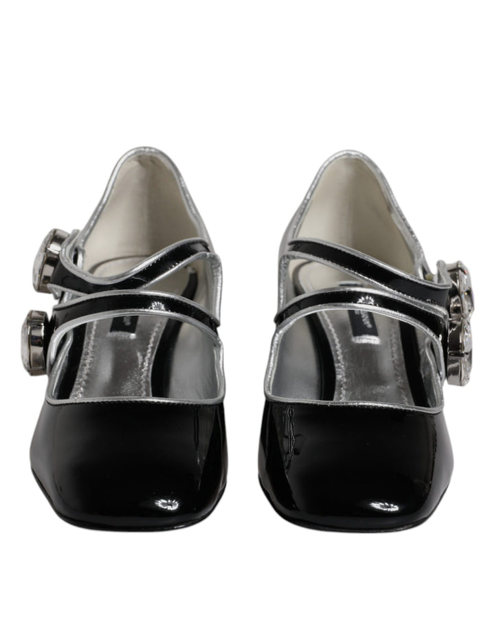 Dolce &amp; Gabbana Black Patent Leather Crystal Mary Jane Pumps Shoes