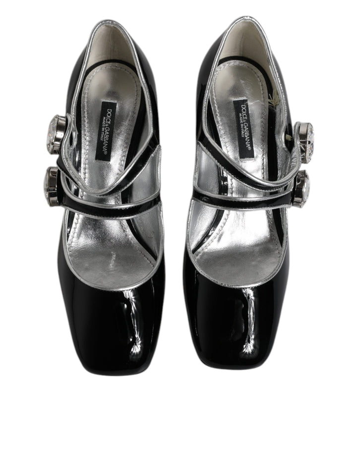 Dolce &amp; Gabbana Black Patent Leather Crystal Mary Jane Pumps Shoes