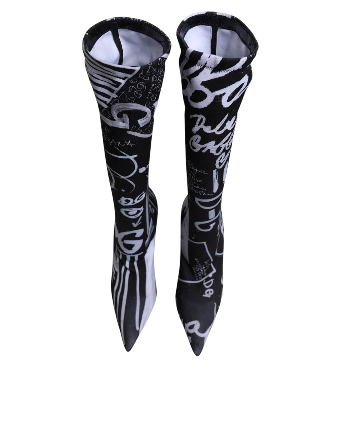 Dolce &amp; Gabbana Black Logo Stretch Heels High Boots Shoes