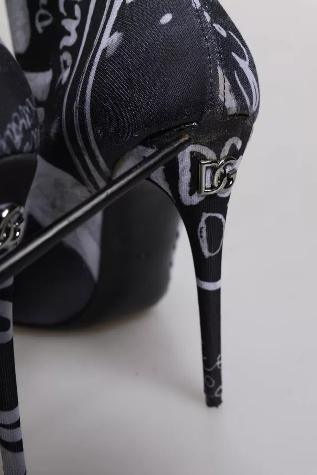 Dolce &amp; Gabbana Black Logo Stretch Heels High Boots Shoes