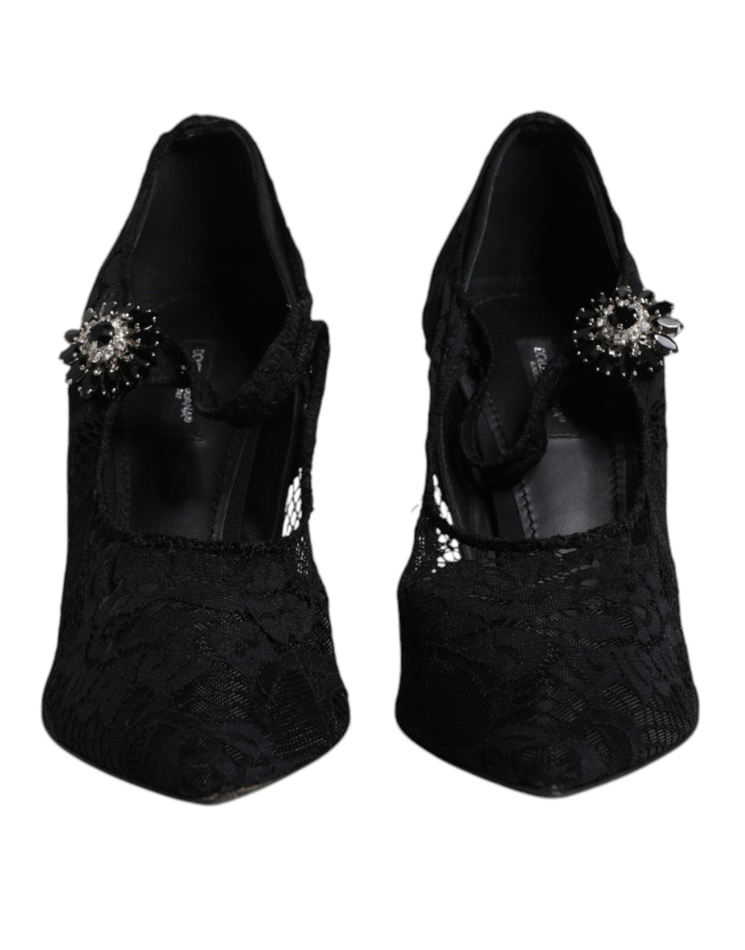 Dolce &amp; Gabbana Black Lace Crystals Mary Jane Pumps Shoes