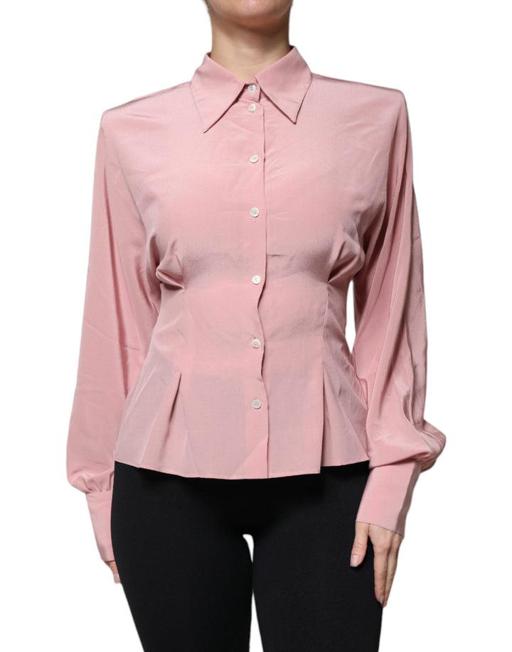 Blusa de algodón rosa con cuello y mangas largas de Dolce &amp;amp; Gabbana