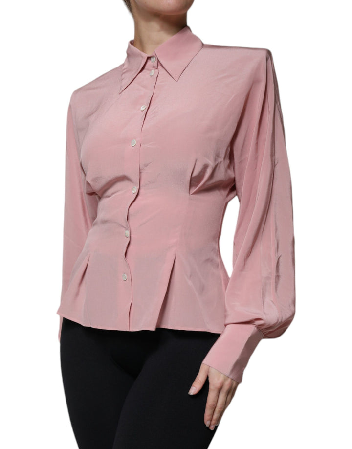 Blusa de algodón rosa con cuello y mangas largas de Dolce &amp;amp; Gabbana
