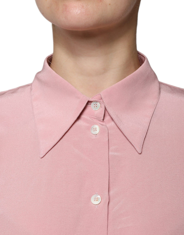 Blusa de algodón rosa con cuello y mangas largas de Dolce &amp;amp; Gabbana