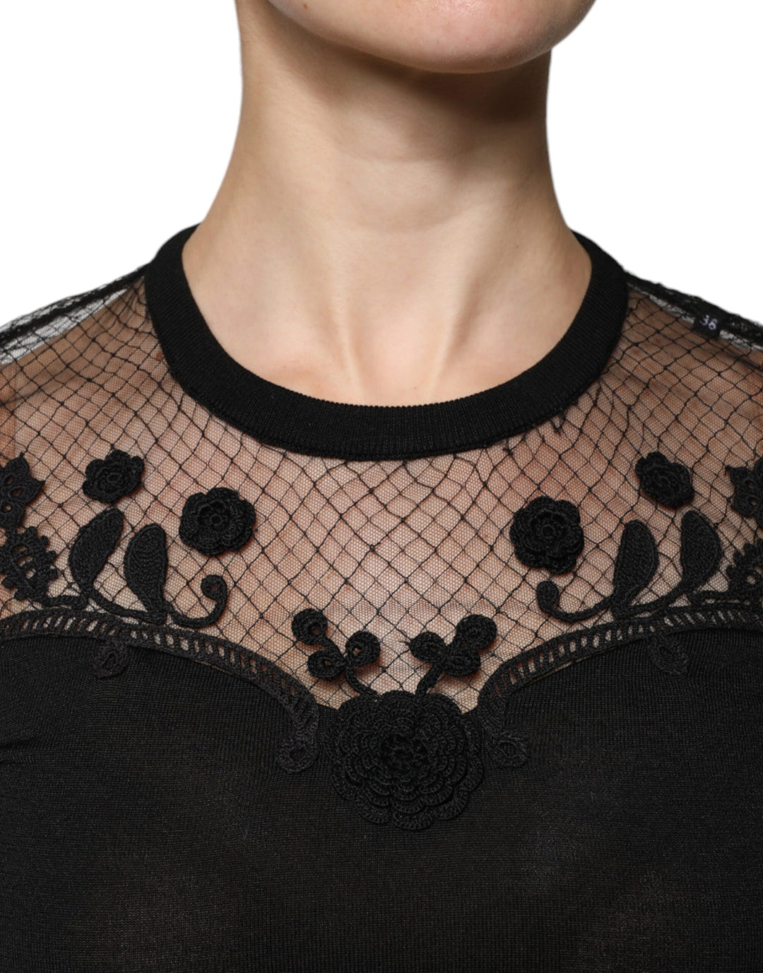 Dolce &amp; Gabbana Black Floral Lace Short Sleeves Blouse Top